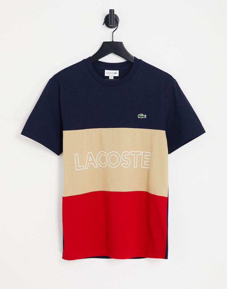 Lacoste cut and sew t-shirt in navy/red商品第1张图片规格展示