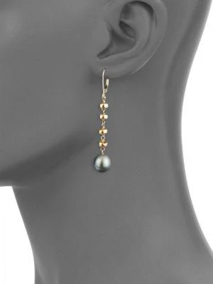 商品BELPEARL|14K Yellow Gold & 9mm & 10mm Tahitian Pearl Drop Earrings,价格¥1057,第2张图片详细描述