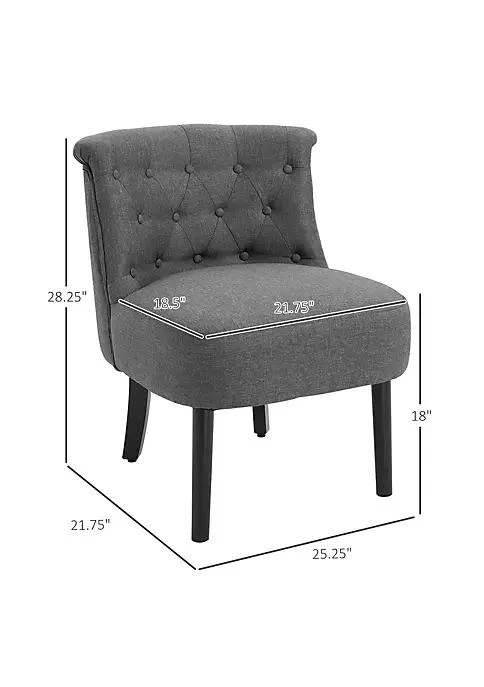 商品HOMCOM|Modern Accent Leisure Chair With Mid Back Button Tufted Upholstered Fabric And Wooden Legs For Living Room And Bedroom Grey,价格¥1198,第2张图片详细描述