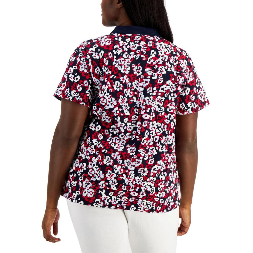 商品Tommy Hilfiger|Tommy Hilfiger Womens Plus Hamilton Floral Cotton Polo Top,价格¥123,第2张图片详细描述