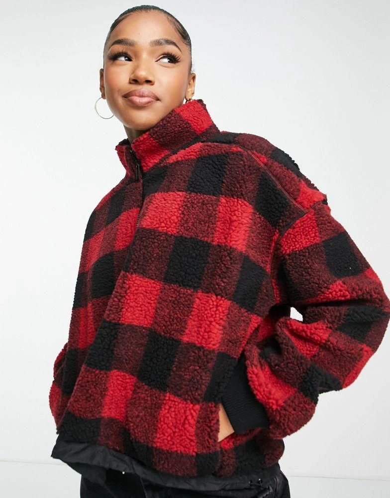 商品Aeropostale|Aeropostale button up fleece pullover in red check,价格¥184,第3张图片详细描述