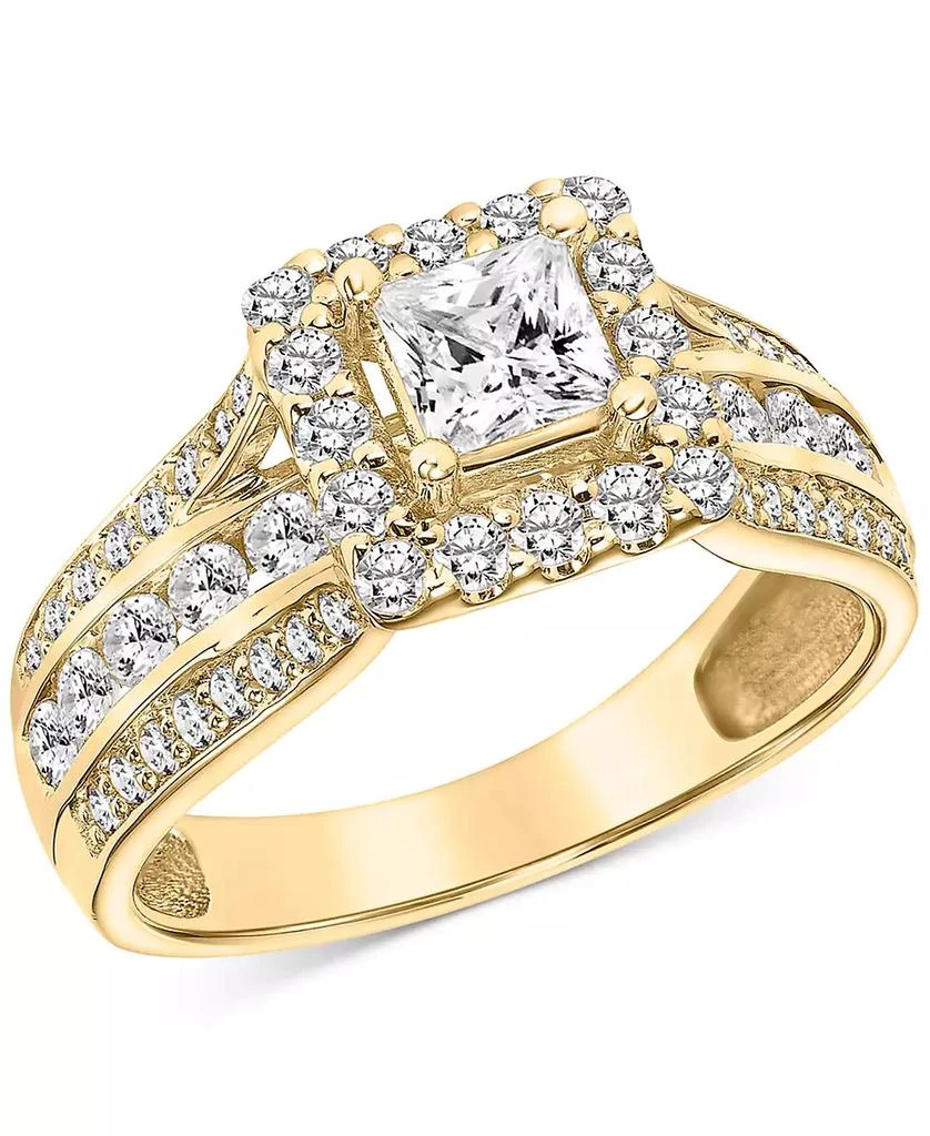 商品Macy's|Diamond Princess Halo Triple Row Engagement Ring (1-1/2 ct. t.w.) in 14k Gold,价格¥21662,第3张图片详细描述