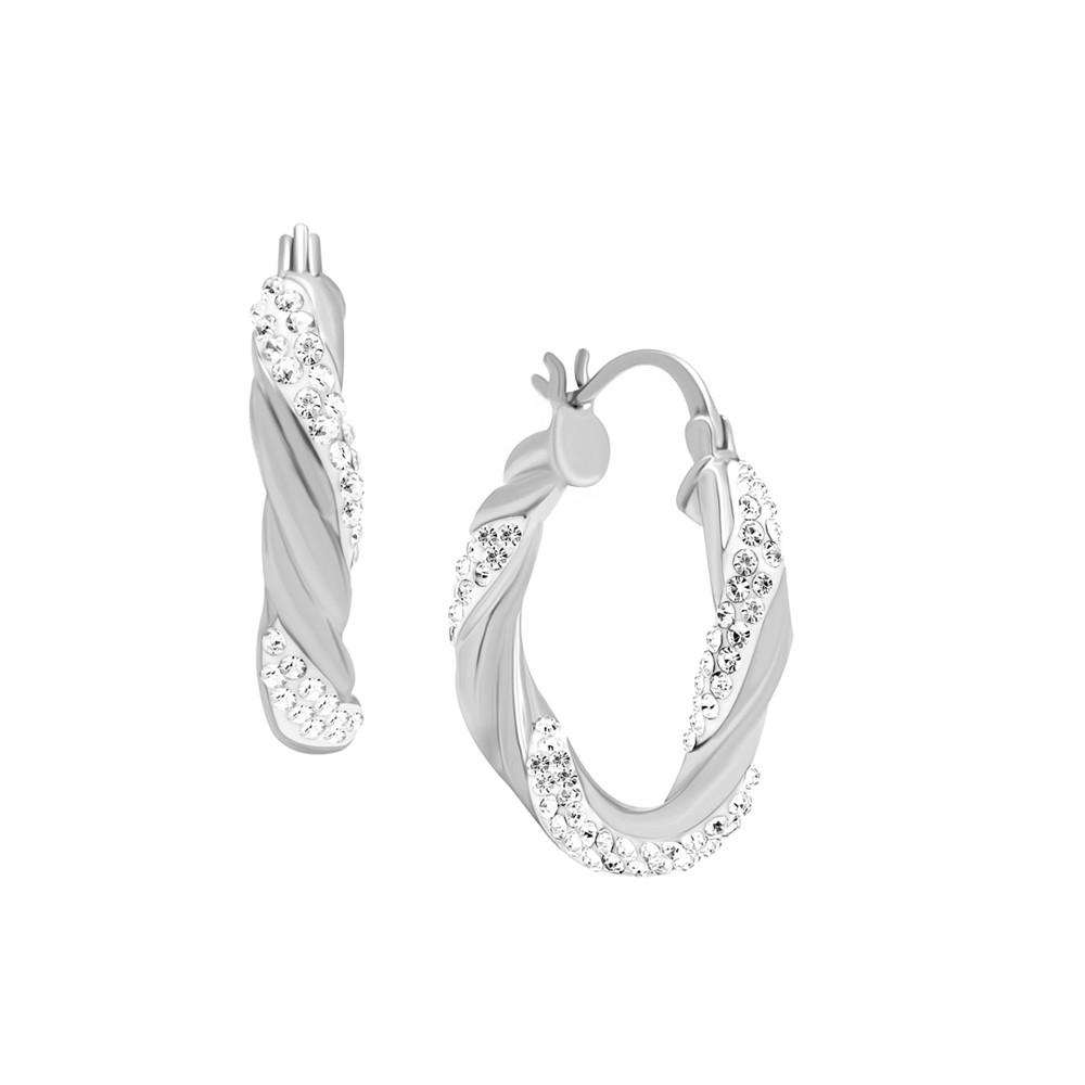 Clear Crystal Twisted Click Top Hoop Earring in Silver Plate or Gold Plate商品第1张图片规格展示