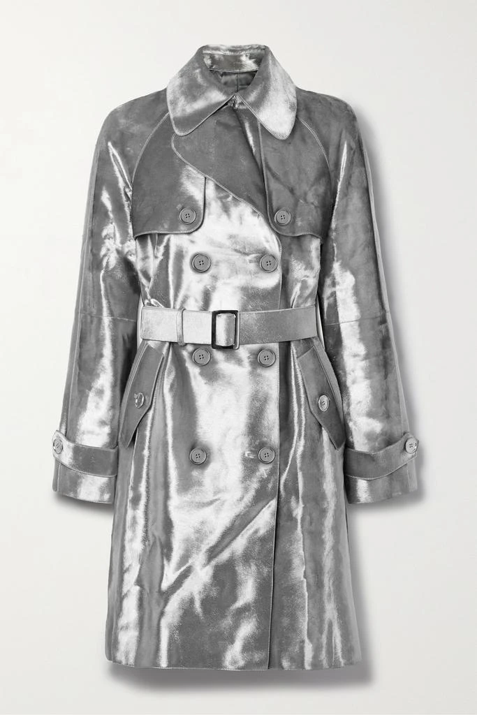 商品Michael Kors|配腰带双排扣金属感小牛毛风衣  - US2,价格¥17767,第1张图片