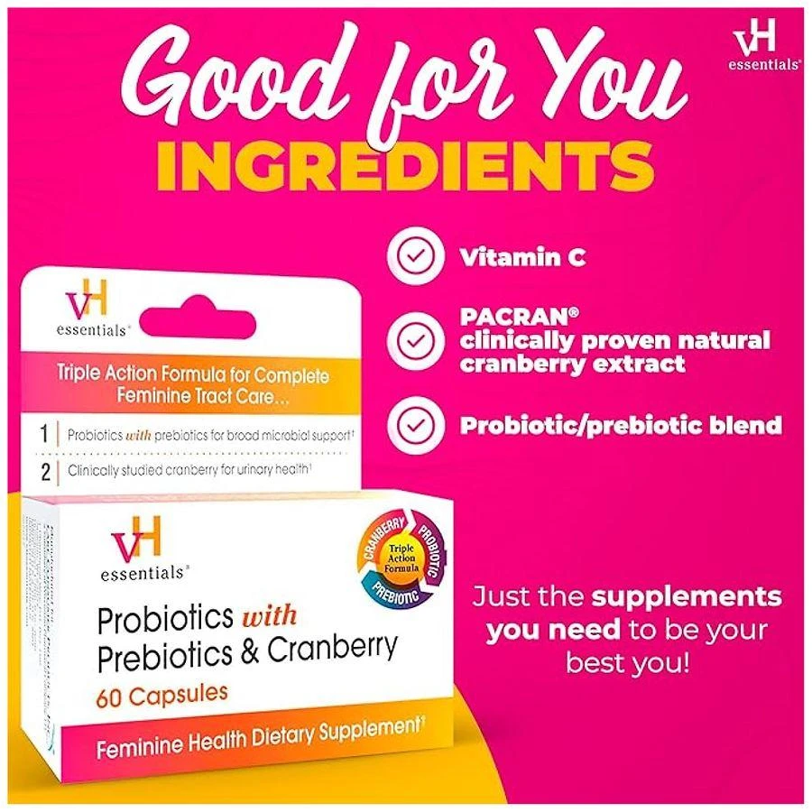 商品VH essentials|Probiotics with Prebiotics and Cranberry Feminine Health Capsules,价格¥74,第2张图片详细描述