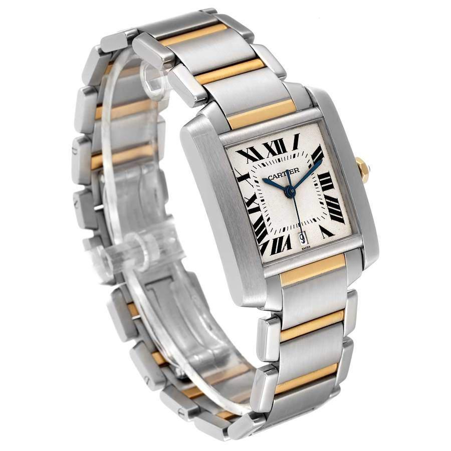 Cartier Silver 18k Yellow Gold And Stainless Steel Tank Francaise W51005Q4 Automatic Men's Wristwatch 28 mm商品第7张图片规格展示