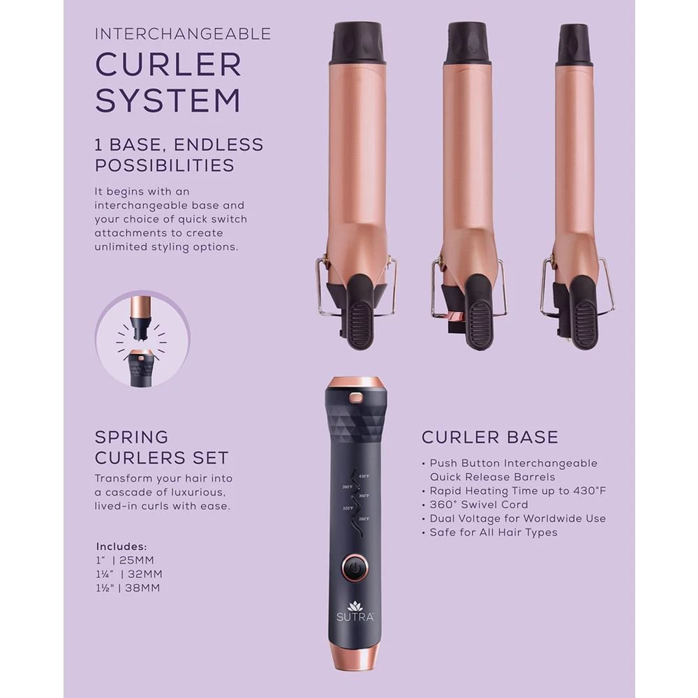 商品Sutra Beauty|Interchangeable Spring Curler Attachments; 1" I 25MM, 1 3/4" I 32MM, 1 1/2" I 38MM Curling Iron Barrels,价格¥564,第5张图片详细描述