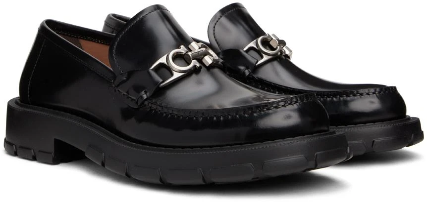 商品Salvatore Ferragamo|Black Gancini Loafers,价格¥2859,第4张图片详细描述
