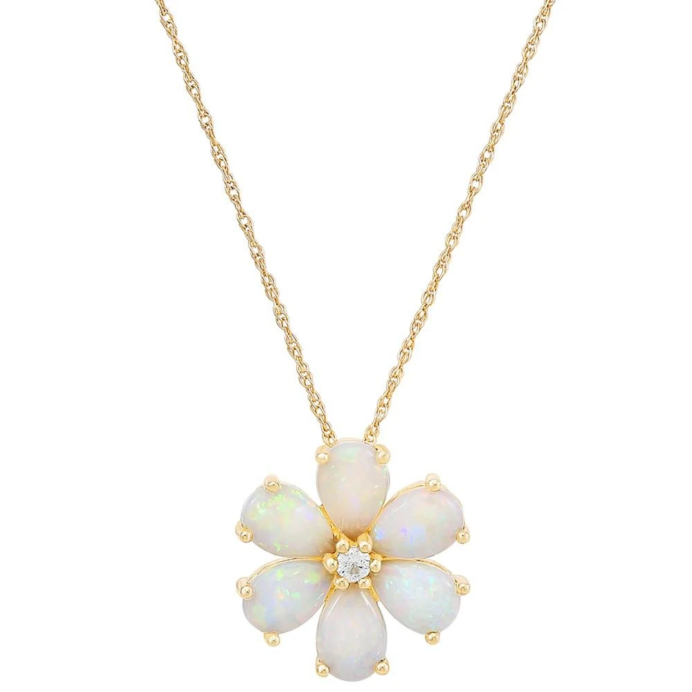 商品Macy's|Opal (1-1/2 ct. t.w.) & Diamond (1/20 ct. t.w.) Flower 18" Pendant Necklace in 14k Gold,价格¥2636,第1张图片