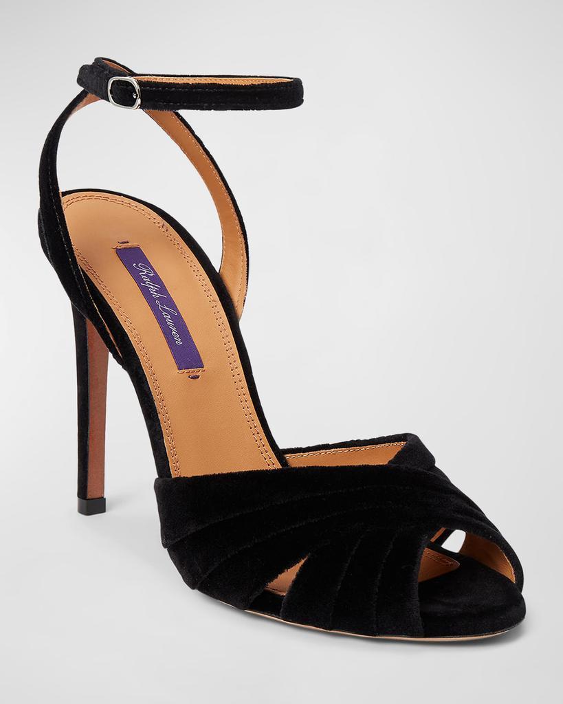 商品Ralph Lauren|Bacall Velvet Ankle-Strap Stiletto Sandals,价格¥6631,第4张图片详细描述