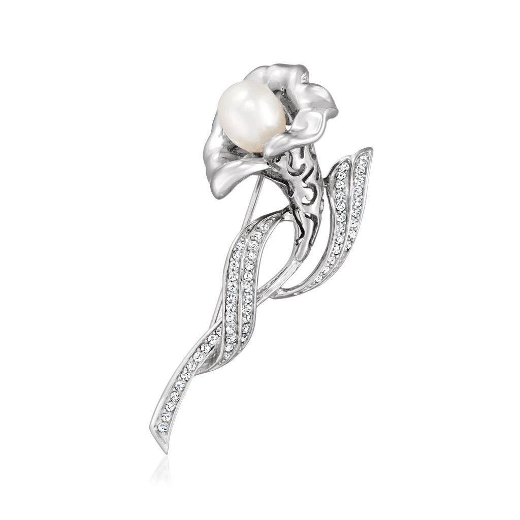 商品Ross-Simons|Ross-Simons 8-9mm Cultured Pearl and . CZ Calla Lily Pin in Sterling Silver,价格¥1072,第1张图片