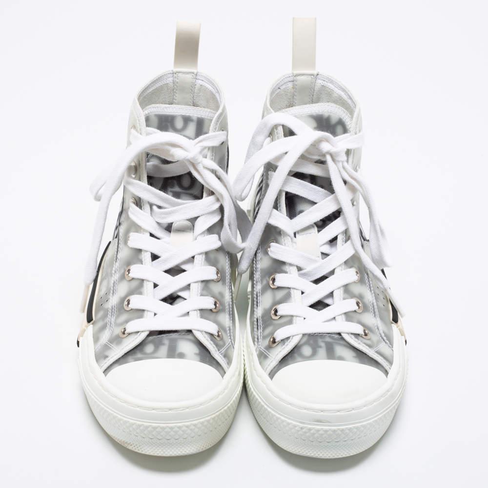 商品[二手商品] Dior|Dior White/Grey Mesh, PVC, Rubber and Oblique Canvas B23 High-Top Sneakers Size 37.5,价格¥6011,第5张图片详细描述