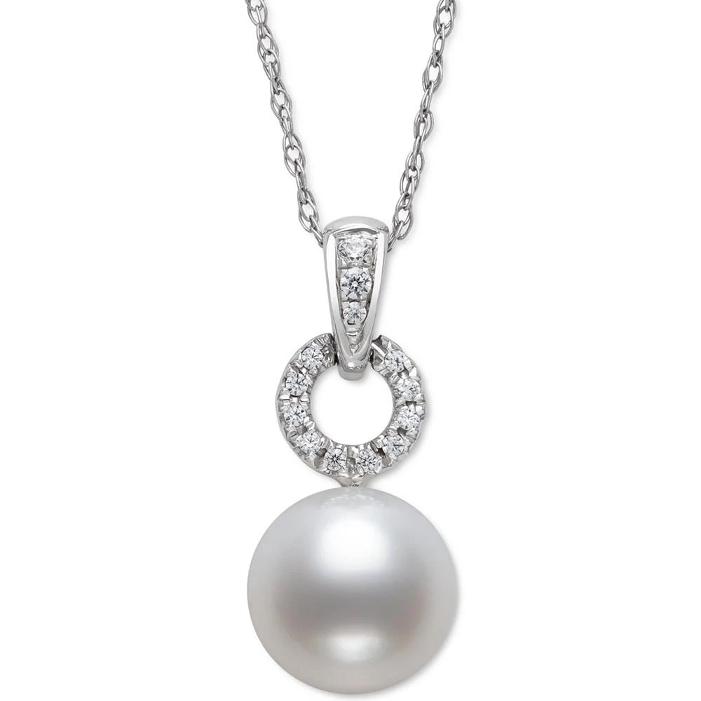 商品Belle de Mer|Cultured Freshwater Pearl (7mm) & Diamond (1/20 ct. t.w.) Circle 18" Pendant Necklace in 14k White Gold, Created for Macy's,价格¥2196,第1张图片