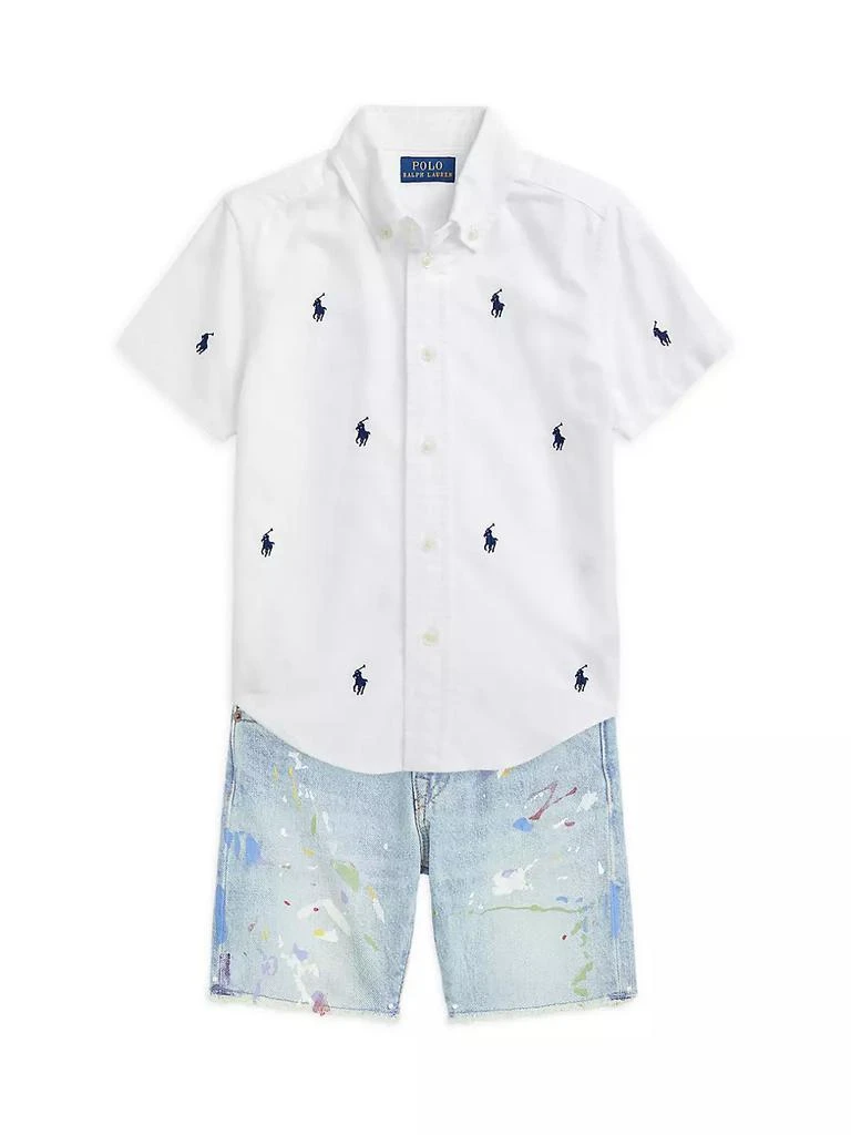 商品Ralph Lauren|Little Boy's & Boy's Logo Embroidered Oxford Short-Sleeve Shirt,价格¥224,第2张图片详细描述