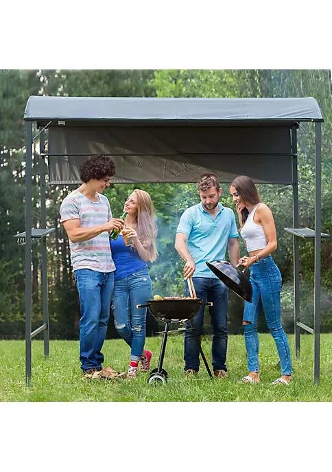 商品Outsunny|7Ft Grill Gazebo Bbq Canopy With Sun Shade Panel Side Awning 2 Exterior Serving Shelves 5 Hooks For Patio Lawn Backyard,价格¥2114,第2张图片详细描述