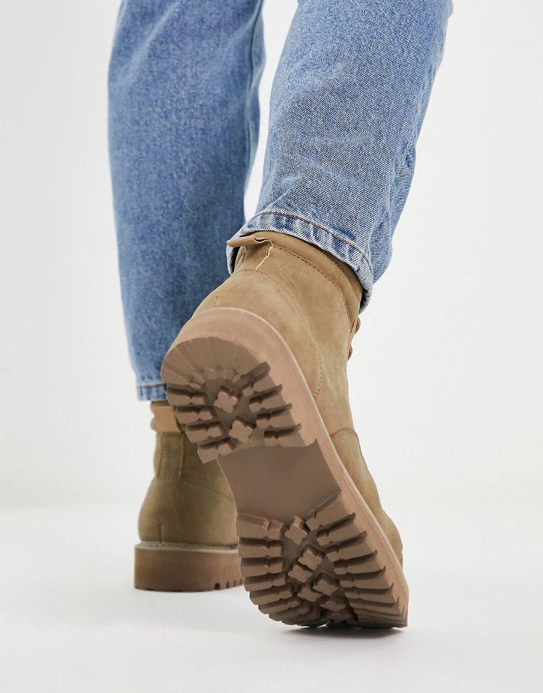 ASOS DESIGN lace up boots in stone faux suede with stone sole商品第2张图片规格展示