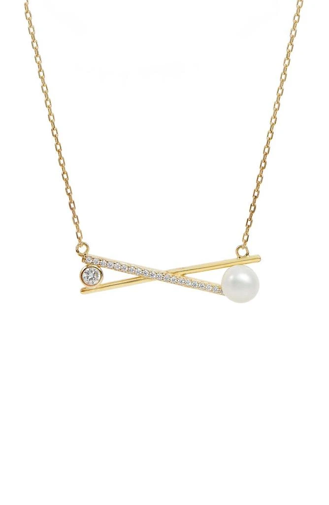 商品Savvy Cie Jewels|18K Gold Plated Sterling Silver CZ & Cultured Pearl Pendant Necklace,价格¥525,第1张图片