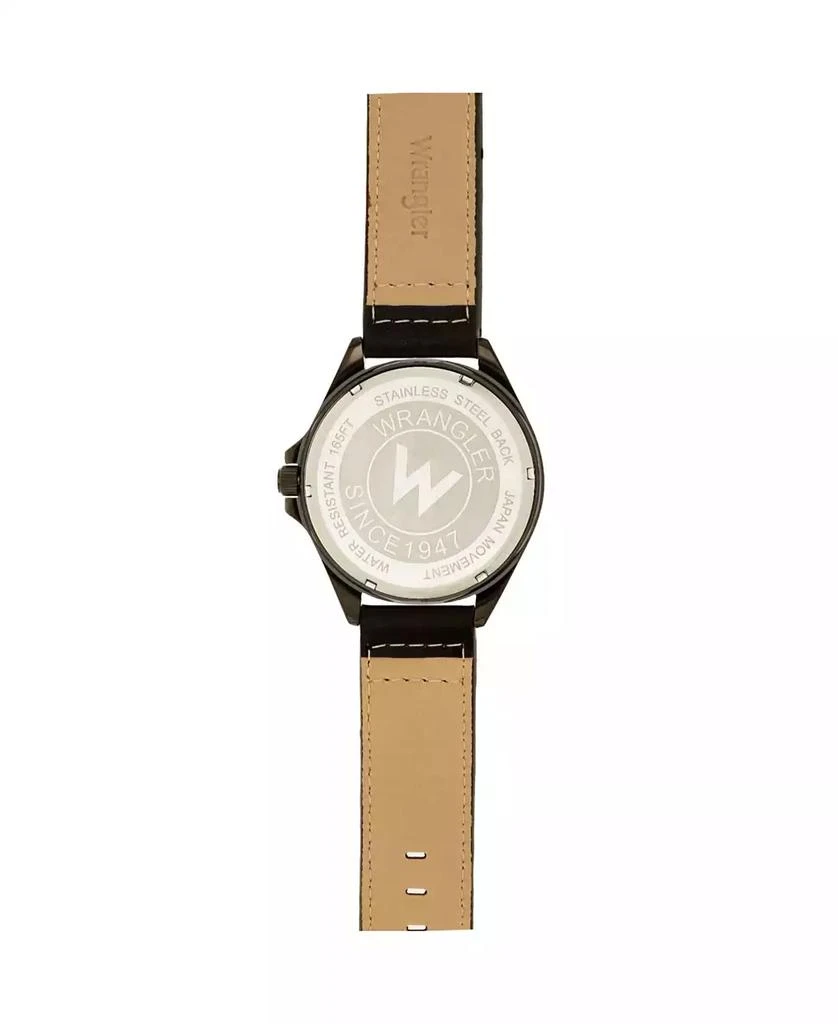 商品Wrangler|Men's Watch, 48MM IP Black Case with Textured Black Dial, Arabic Numerals, Rugged Brown Texture Strap, Analog, Second Hand, Date Function,价格¥502,第4张图片详细描述