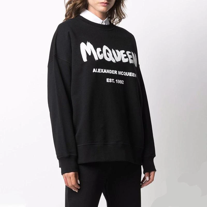 商品Alexander McQueen|黑色棉质logo印花圆领长袖卫衣【香港仓极速发货】,价格¥3952,第1张图片