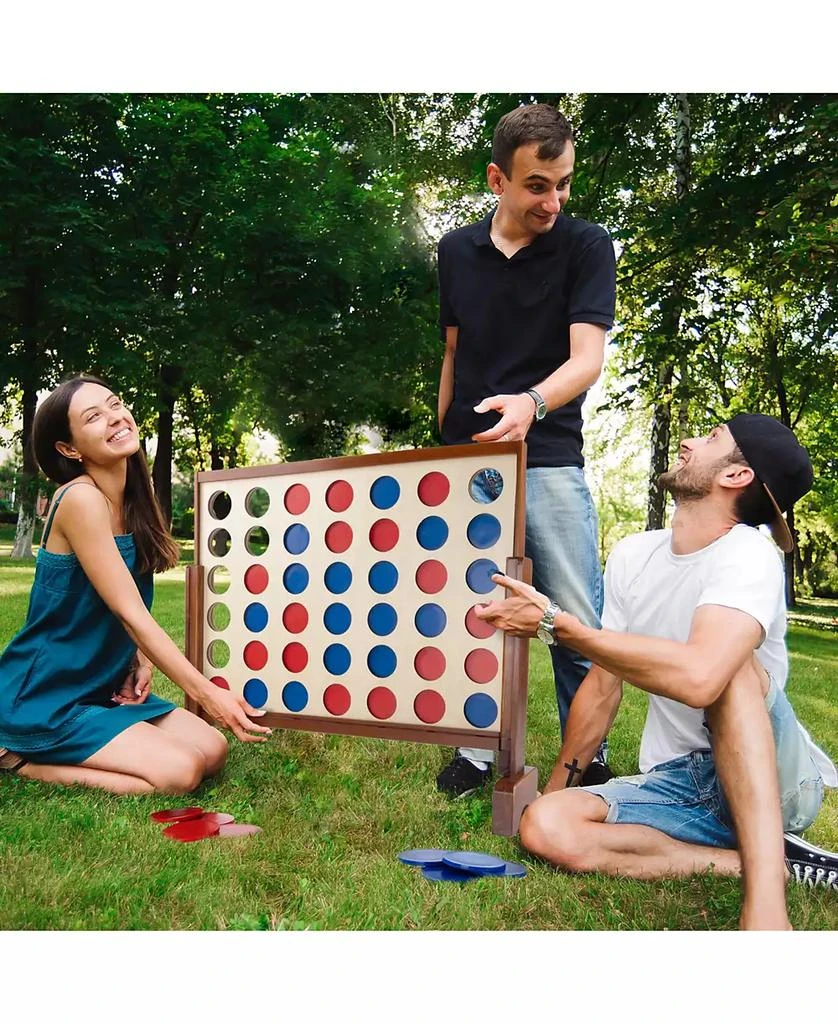 Hey Play 4-In-A-Row - Giant Classic Wooden Game For Indoor And Outdoor Play, 2 Player Strategy And Skill Fun Backyard Lawn Toy For Kids And Adults 商品