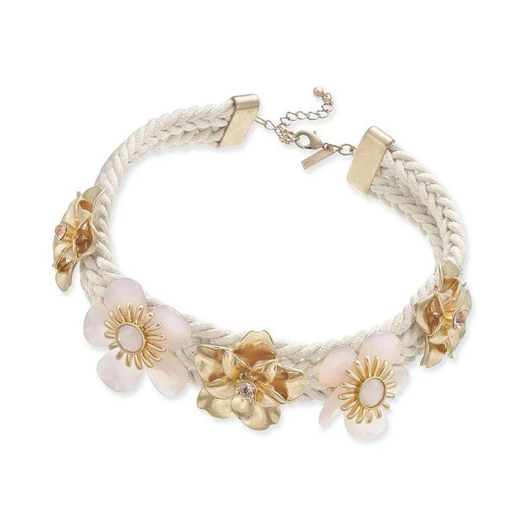 商品INC International|I.N.C. Gold-Tone Crystal & Pink Stone Flower Braided Necklace, 15" + 3" extender, Created for Macy's,价格¥82,第1张图片