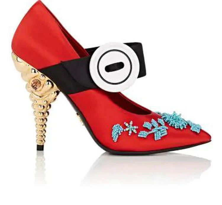 商品Prada|Jeweled-Heel Satin Mary Jane Pumps,价格¥3711,第1张图片