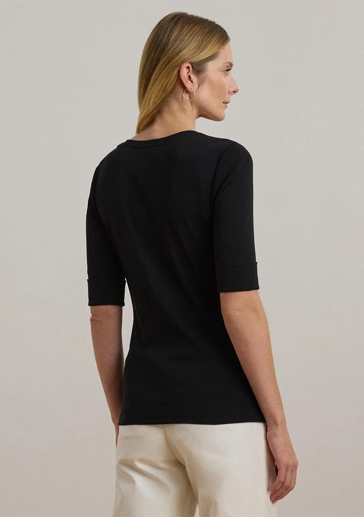 商品Ralph Lauren|Women's Stretch Cotton Elbow-Sleeve V-Neck T-Shirt,价格¥184,第2张图片详细描述