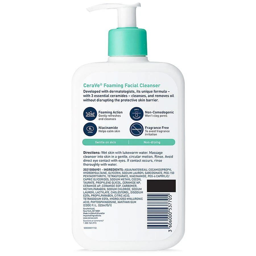 商品CeraVe|Fragrance-Free Face Cleanser, Foaming Face Wash with Hyaluronic Acid,价格¥168,第2张图片详细描述