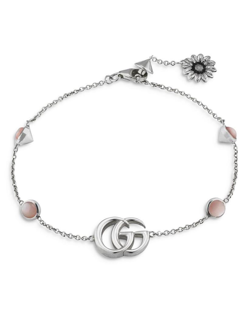 商品Gucci|Sterling Silver Marmont Mother of Pearl, Logo and Flower Link Bracelet,价格¥3368,第1张图片
