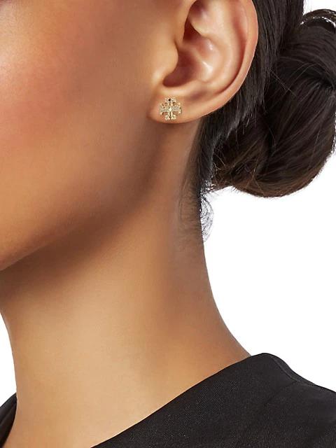 Goldtone Pavé Logo Stud Earrings商品第2张图片规格展示