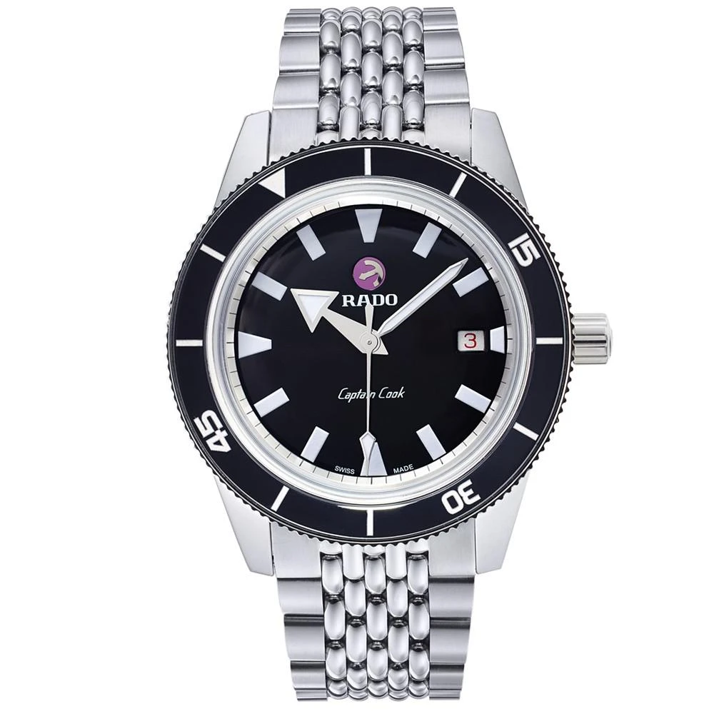 商品Rado|Men's Swiss Automatic Captain Cook Stainless Steel Bracelet Watch 42mm Gift Set,价格¥16760,第3张图片详细描述