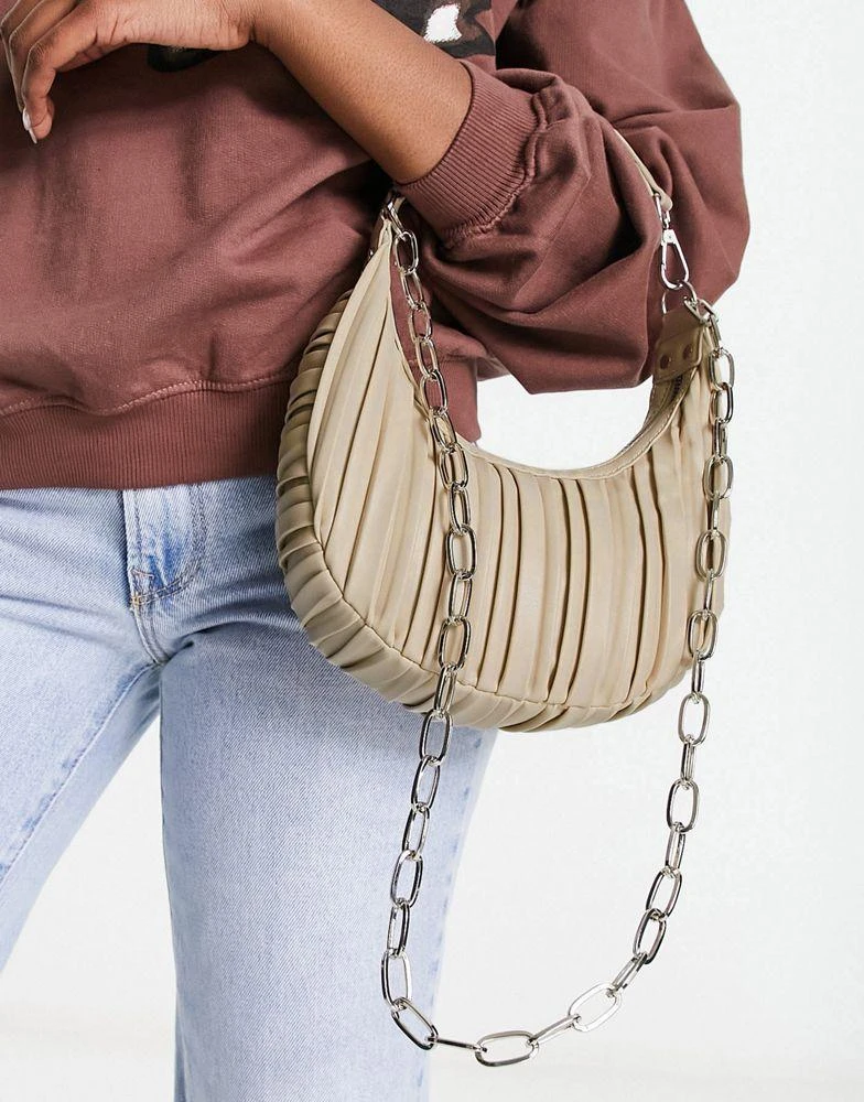 商品ASOS|ASOS DESIGN pleated shoulder bag with chain detailing in stone,价格¥119,第1张图片