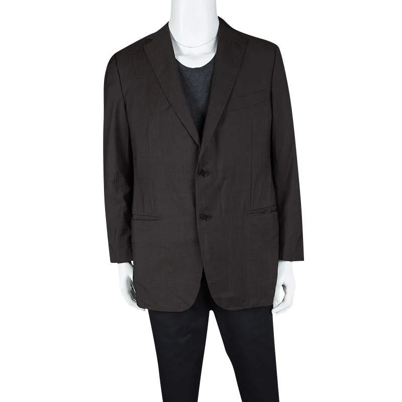 商品[二手商品] Zegna|Ermenegildo Zegna Brown Self Striped Micronsphere Wool Custom Made Blazer XL,价格¥913,第2张图片详细描述