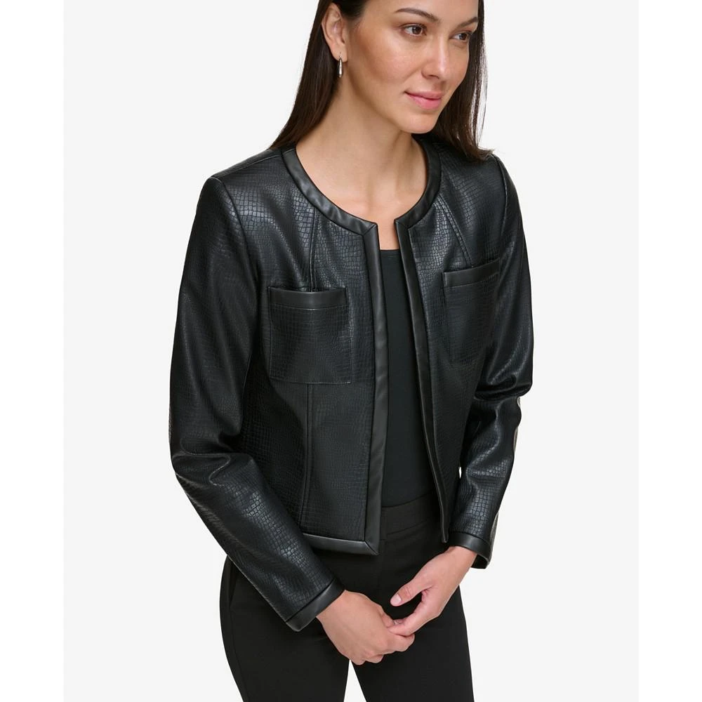 商品DKNY|Women's Collarless Faux Leather Open-Front Jacket,价格¥223,第4张图片详细描述