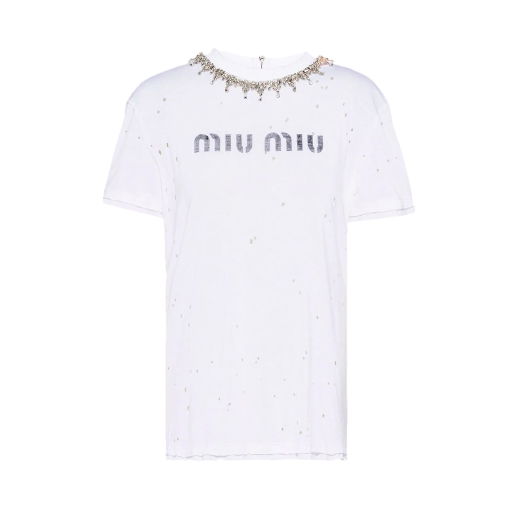 MIU MIU 女士白色镶钻T恤 MJN334-1Z5B-F0009商品第3张图片规格展示