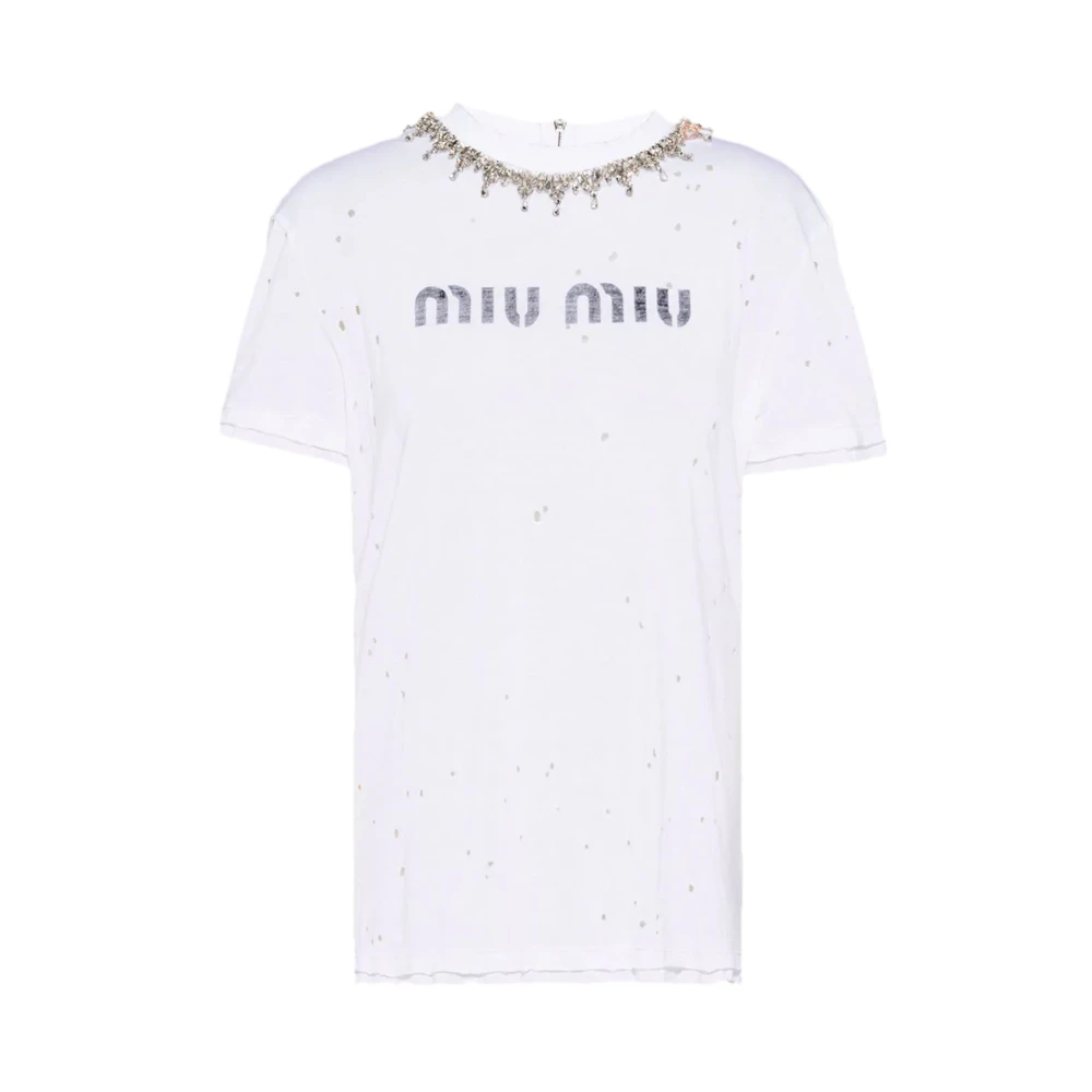 MIU MIU 女士白色镶钻T恤 MJN334-1Z5B-F0009 商品