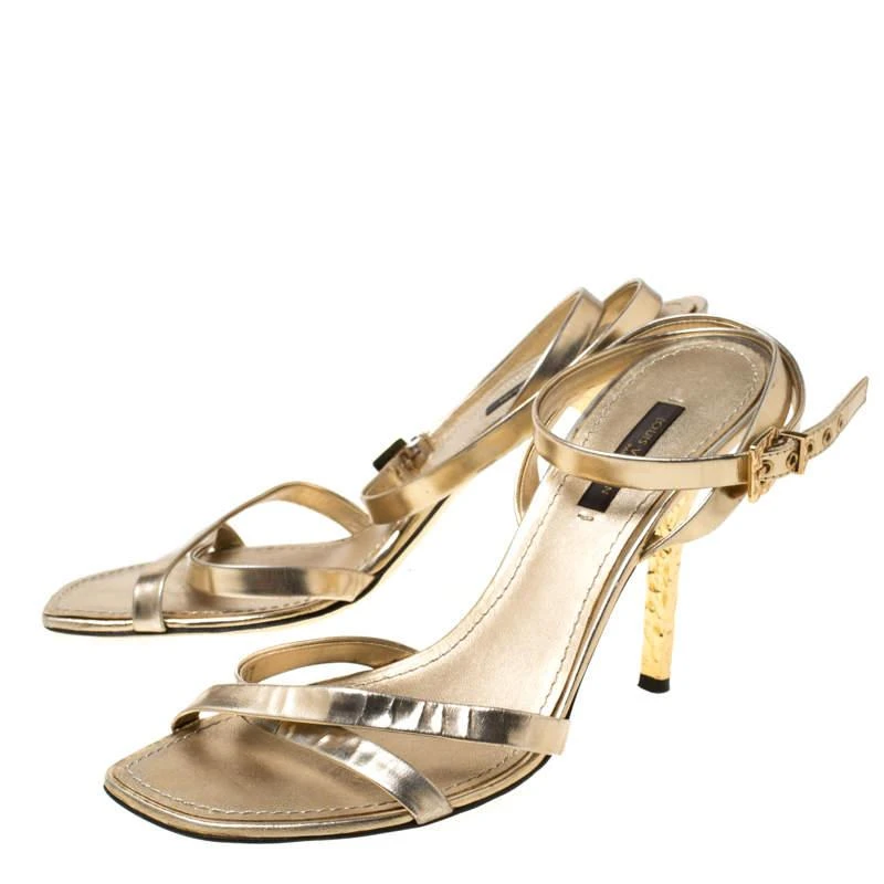 商品[二手商品] Louis Vuitton|Louis Vuitton Metallic Gold Leather Classic Strappy Sandals Size 37,价格¥9046,第4张图片详细描述