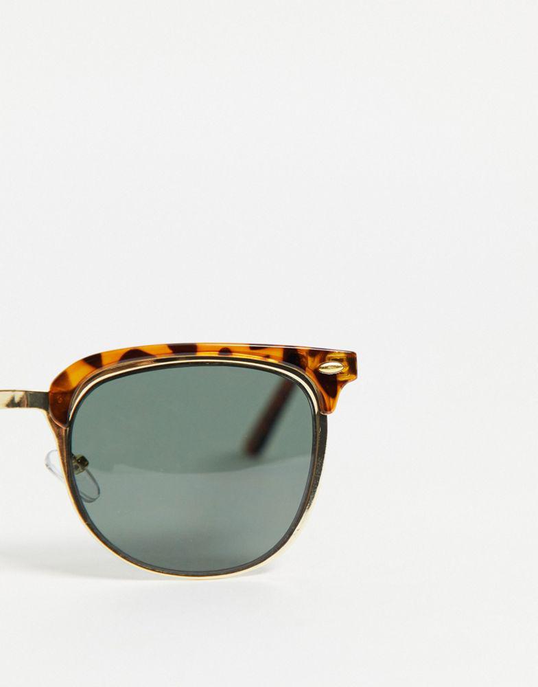 ASOS DESIGN retro sunglasses in gold and tortoiseshell with green lens商品第3张图片规格展示