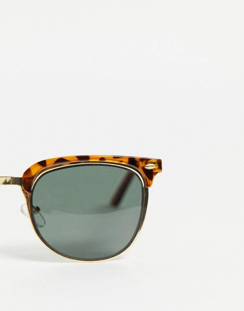 商品ASOS|ASOS DESIGN retro sunglasses in gold and tortoiseshell with green lens,价格¥56,第3张图片详细描述