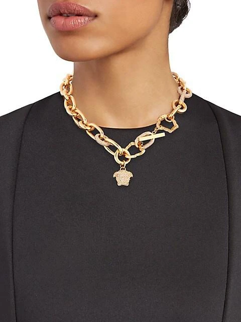 商品Versace|Medusa Curve Goldtone & Crystal Chain Necklace,价格¥10144,第2张图片详细描述