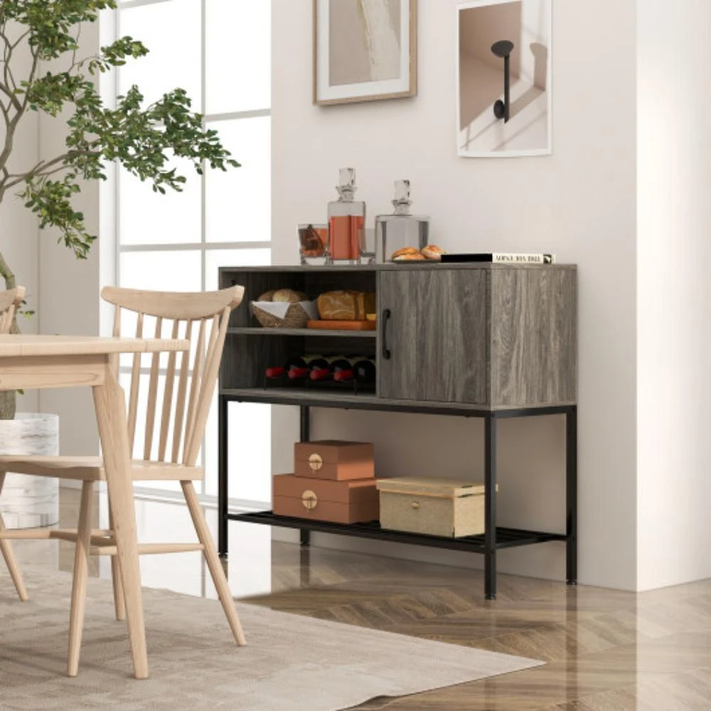 商品Hivvago|Buffet Sideboard Coffee Bar Cabinet with Power Outlets and USB Ports-Gray,价格¥960,第1张图片