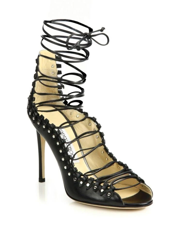 商品Jimmy Choo|Koko 100 Leather Lace-Up Sandals,价格¥4047,第1张图片