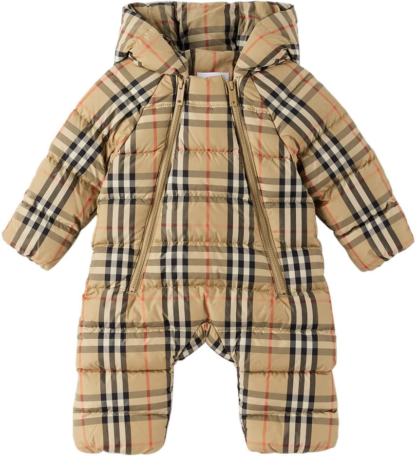 商品Burberry|Baby Beige Check Down Snowsuit,价格¥4743,第1张图片