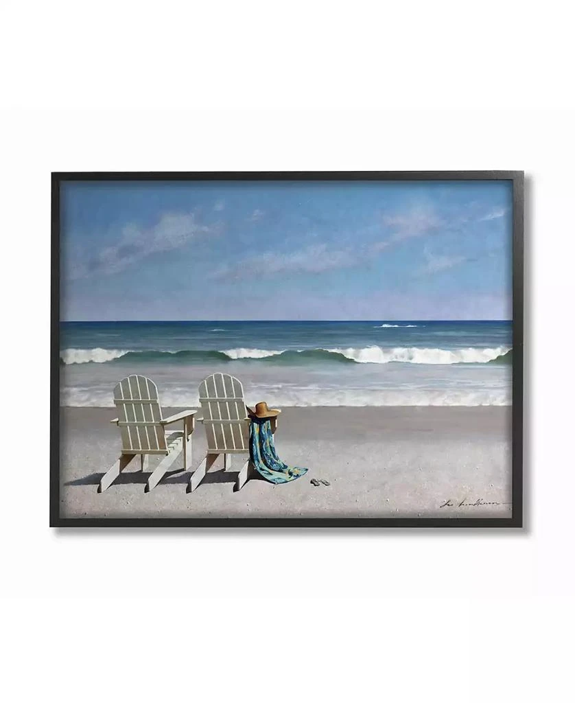 商品Stupell Industries|Two White Adirondack Chairs on The Beach Framed Texturized Art, 16" L x 20" H,价格¥354,第1张图片