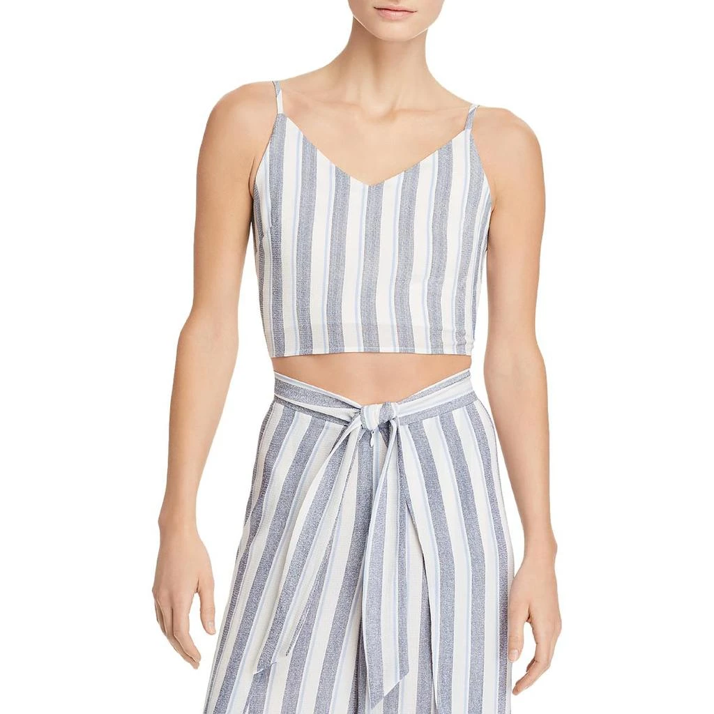 商品AQUA|Aqua Womens Striped V-Neck Crop Top,价格¥77,第1张图片