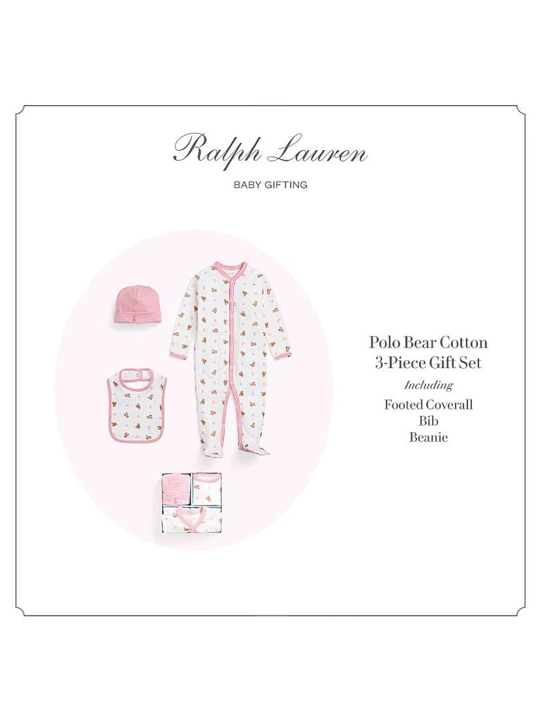 商品Ralph Lauren|Baby Girl's Polo Bear Print Footie, Beanie & Bib Set,价格¥558,第3张图片详细描述