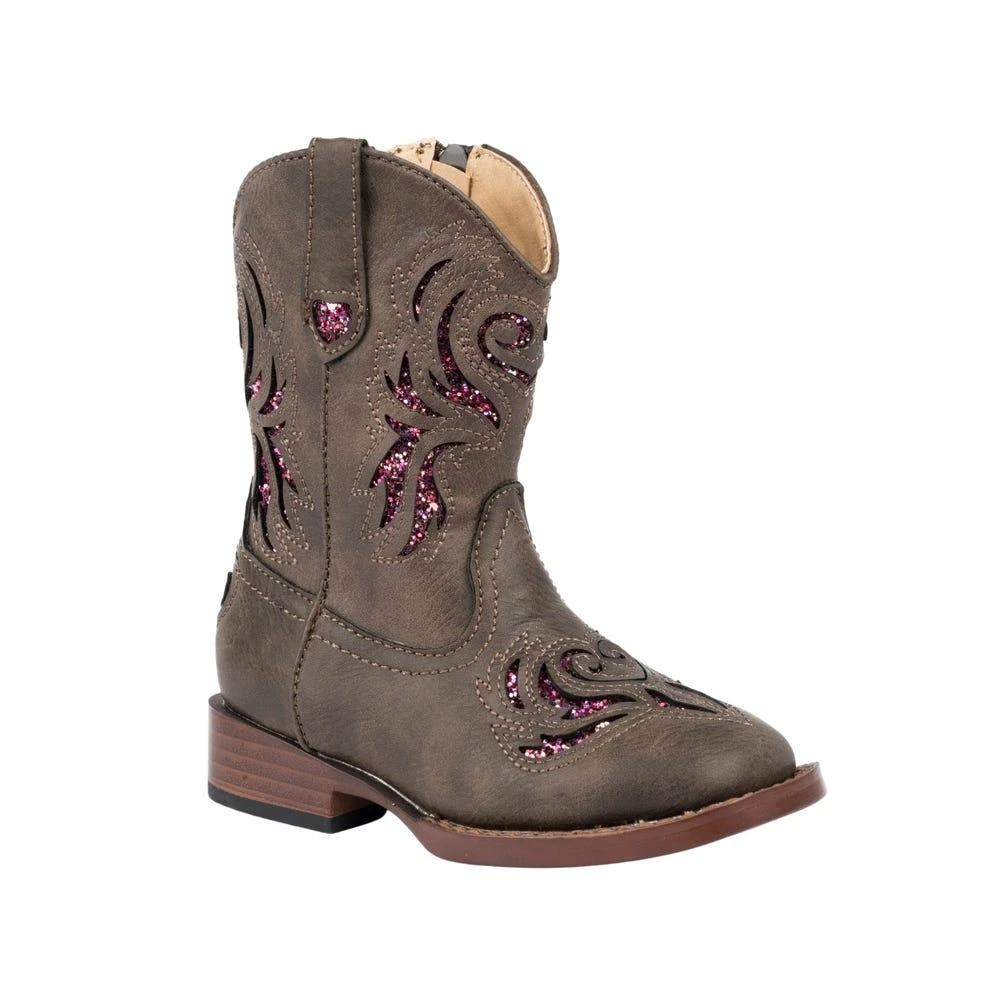 商品Roper|Glitter Breeze Inlay Square Toe Cowboy Boots (Toddler),价格¥427,第1张图片详细描述