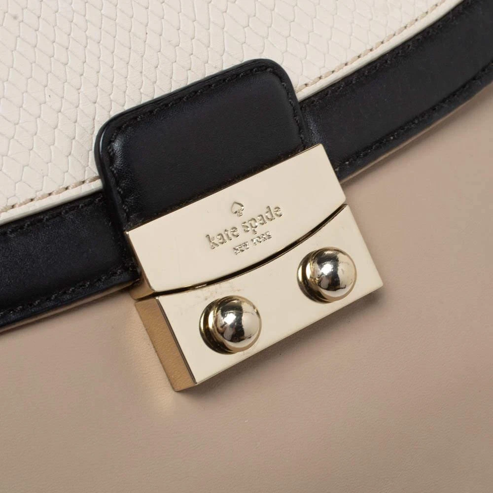 商品[二手商品] Kate Spade|Kate Spade Beige/Black Snakeskin Embossed Leather Pushlock Flap Top Handle Bag,价格¥1449,第5张图片详细描述