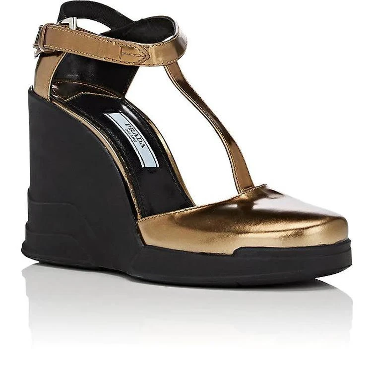 商品Prada|Specchio Leather Wedge Mary Janes,价格¥1206,第2张图片详细描述