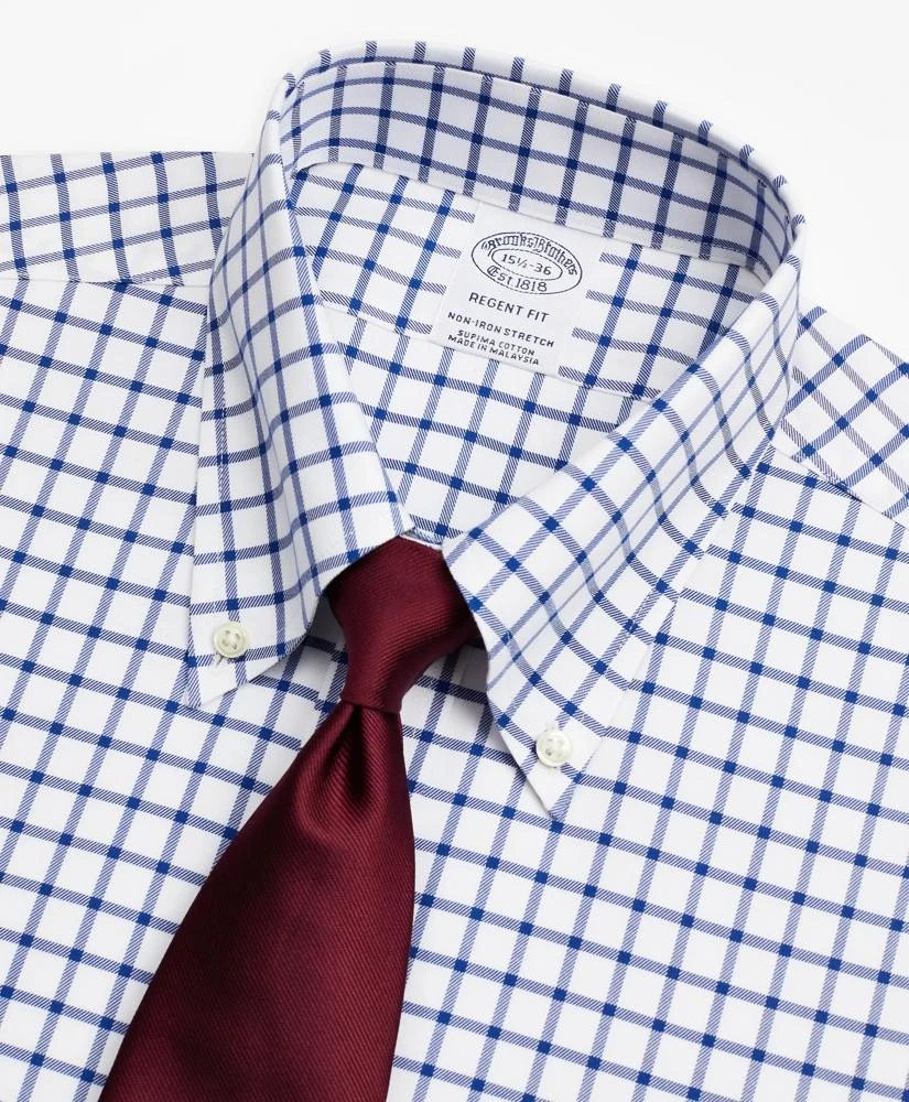 商品Brooks Brothers|Stretch Regent Regular-Fit Dress Shirt, Non-Iron Twill Button-Down Collar Grid Check,价格¥571,第2张图片详细描述